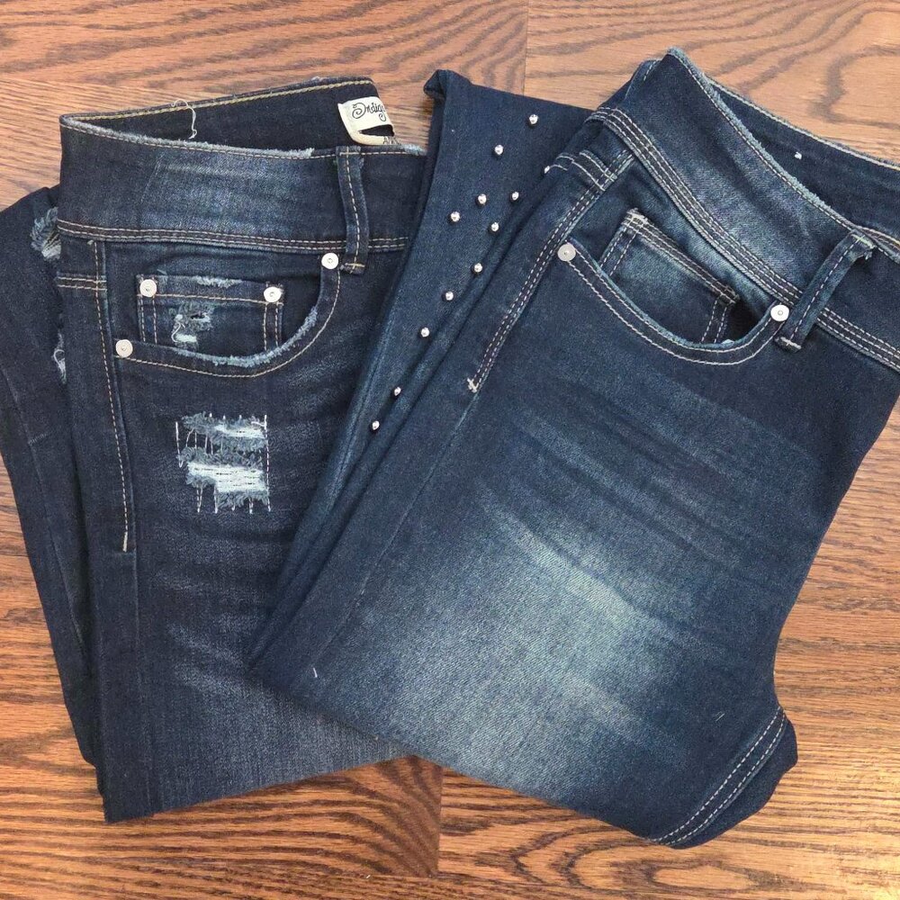 Indigo Rein Distressed & Metal Studded Jeans-2 Pairs-Exc Cond!
